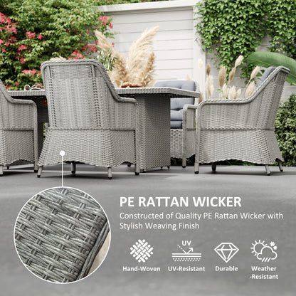 6 Seater Rattan Dining Set, Round PE Rattan Garden Furniture Set with Seat and Back Cushions, Aluminium Outdoor Dining Table and Chairs with 6 Armchairs