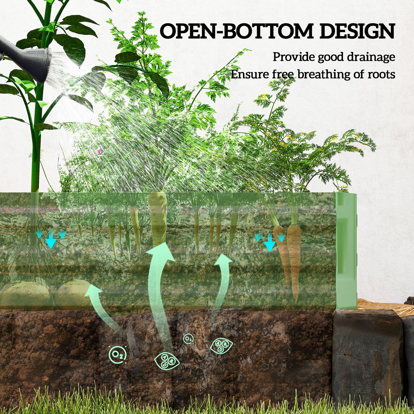 Galvanised Steel Raised Garden Bed | 2 Size Options 126x90.5cm or 241x90.5cm | Open Bottom | Rust-Resistant | Easy Assembly | Flowers Herbs & Veg | Light Green