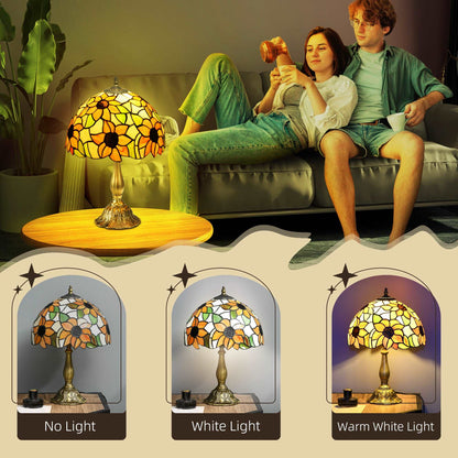 Stained Glass Table Lamp, Handmade Antique Style Bedside Lamp for Bedroom, Living room, Home, Nightstand, Decorative Night Light, Orange Sunflower