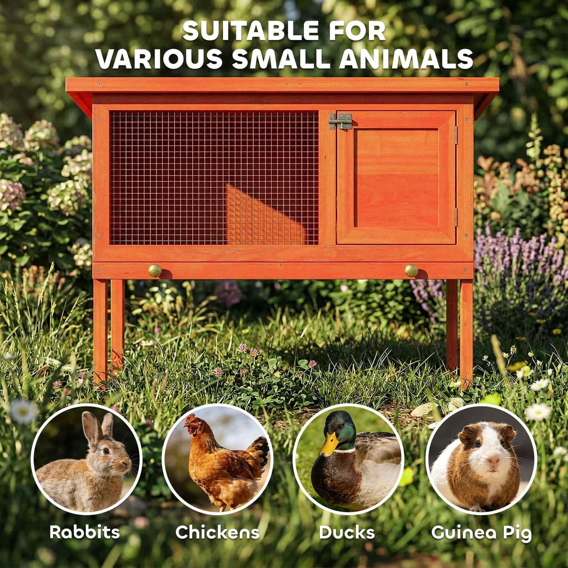 Wooden Rabbit Hutch & Guinea Pig House | Asphalt Roof | Solid Pine | Water-Resistant Paint | Galvanised Wire | Lockable Door | Removable Tray | Elevated | 90x45x65cm