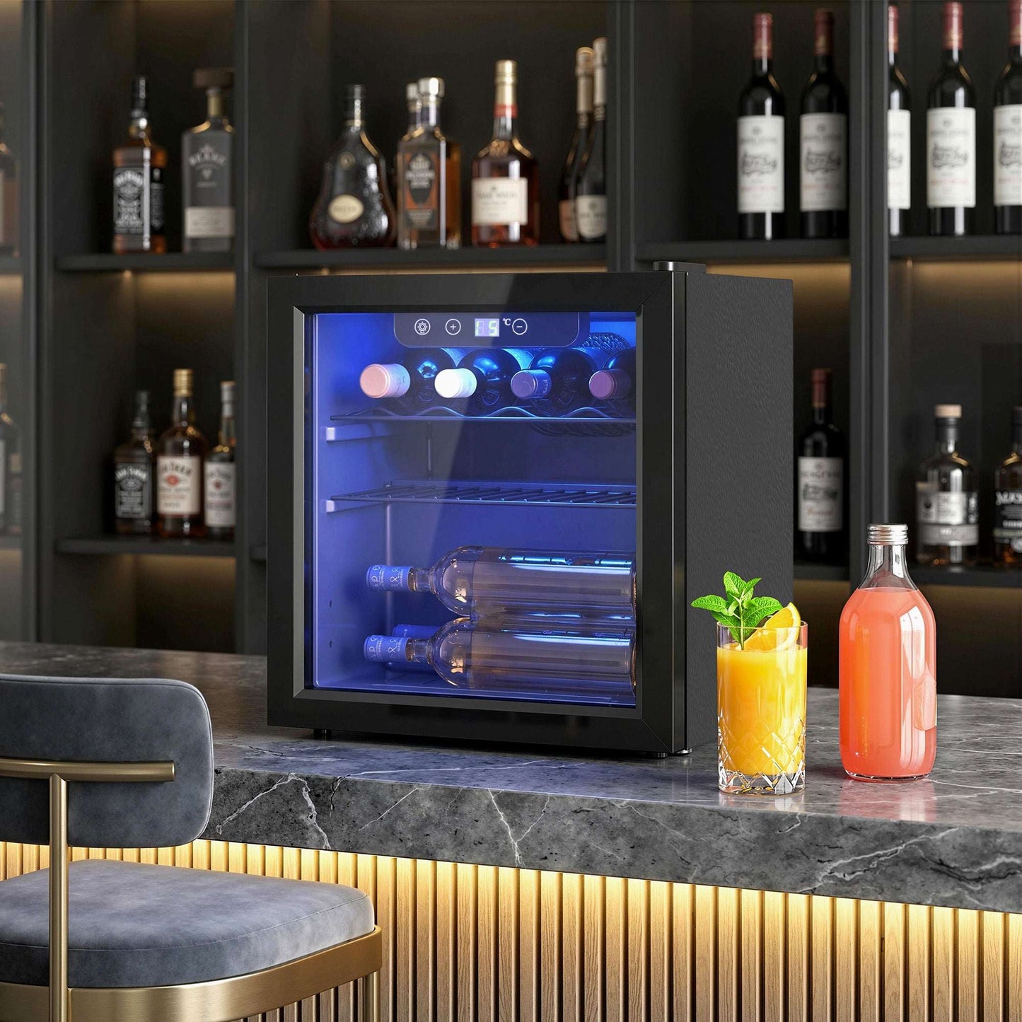 12 Bottle Wine Cooler, 36 Litre Capacity, 4-16°C Under Counter Drinks Beer Wine Fridge with Glass Door, LED Light, Black
