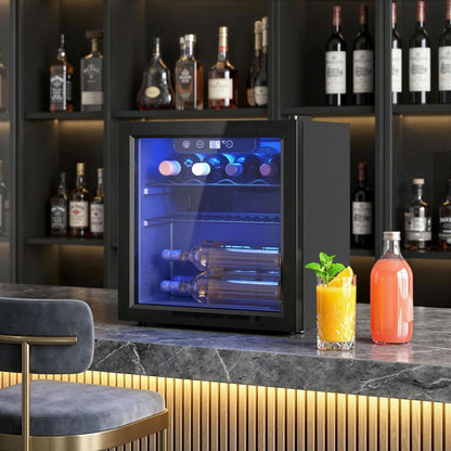 12 Bottle Wine Cooler, 36 Litre Capacity, 4-16°C Under Counter Drinks Beer Wine Fridge with Glass Door, LED Light, Black