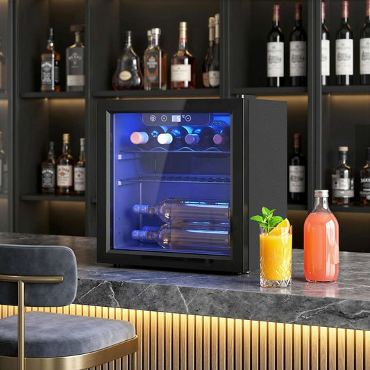 12 Bottle Wine Cooler, 36 Litre Capacity, 4-16°C Under Counter Drinks Beer Wine Fridge with Glass Door, LED Light, Black