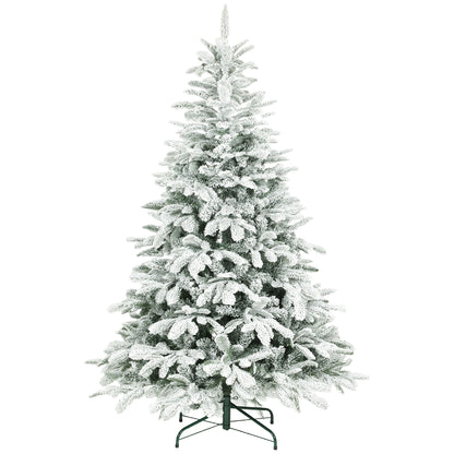 6 ft Artificial Flocked Christmas Tree with 1182 Branches, Hinged Xmas Tree with Foldable Metal Stand, Easy Assembly for Home Office Decor