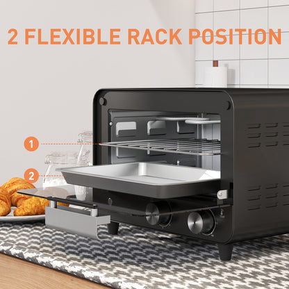 Small Toaster Oven, 12L Multifunction Mini Countertop Oven with Glass Door, Adjustable Temperature and Timer, Black