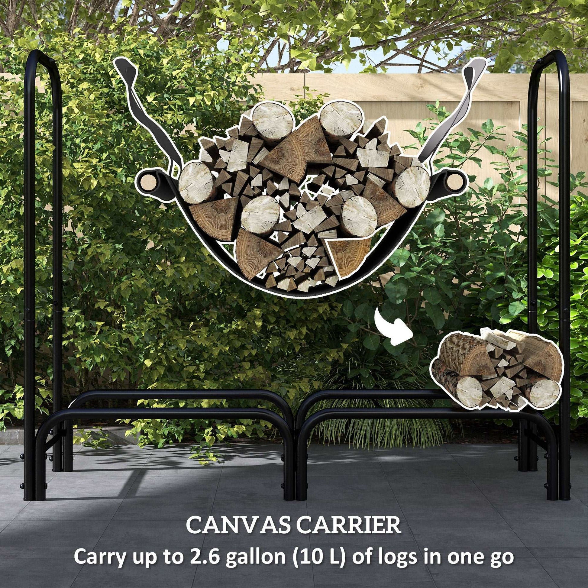 4FT Firewood Rack W/ Canvas Carrier Bag And 600D Oxford Waterproof Cover, Metal Log Store Storage Holder For Outdoor Indoor - Black