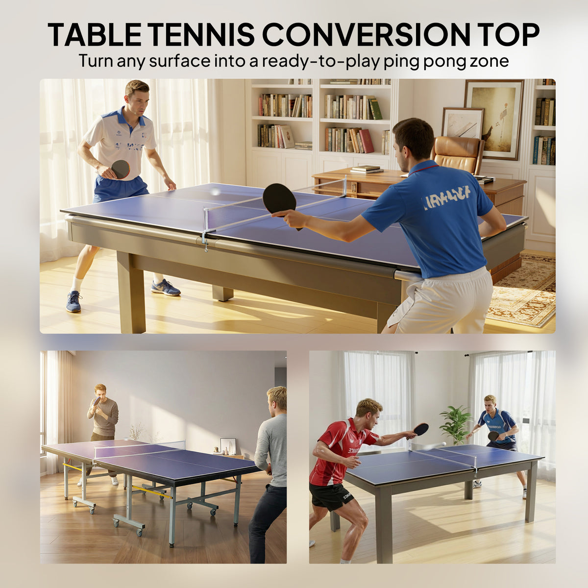 9ft Folding Ping Pong Table Top | Regulation 274x152cm | UV-Coated MDF | Four-Fold Design | Foam Pads | Net Storage Bag | Fits 7-9ft Billiard Tables | Folds to 137x76x5cm | 30kg | Blue