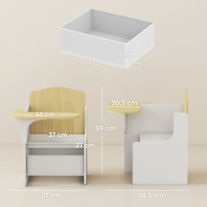 AIYAPLAY Kids Table and Chair Set, Children Desk and Chair with Storage Bins for Playing, Reading, Painting, for Ages 3-5, White