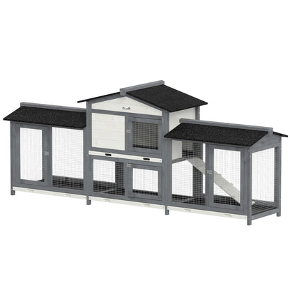 2-Tier Large Rabbit Hutch | Outdoor | Double Side Run Boxes | No-Leak Tray | Ramp | 230cm | Light Grey