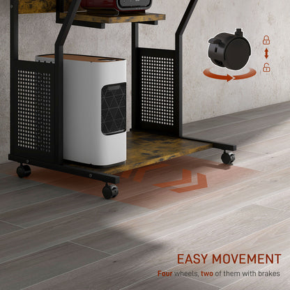 Retro Style Mobile Computer Desk W/ Keyboard Tray, Rolling Study Table, Storage Shelves, Wheels, Industrial Writing Desk,  Home Office - Rustic Brown