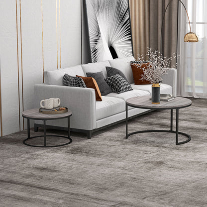 Industrial Nesting Coffee Table Set of 2, Round Coffee Tables, Living Room Table with Wood Effect Top and Steel Frame
