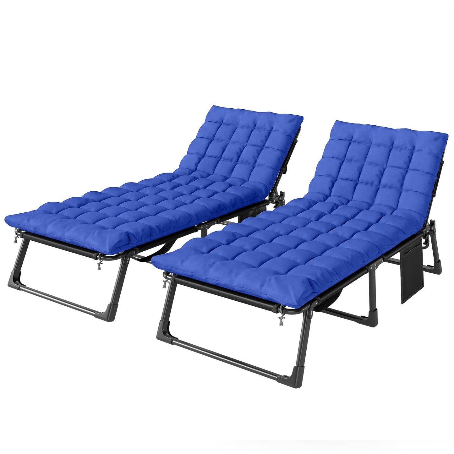 Set of 2 Folding Sun Loungers | 5-Position Recliner | Breathable Mesh Seat | Cushion & Headrest | Side Pocket | 190x68cm | 120kg | Blue
