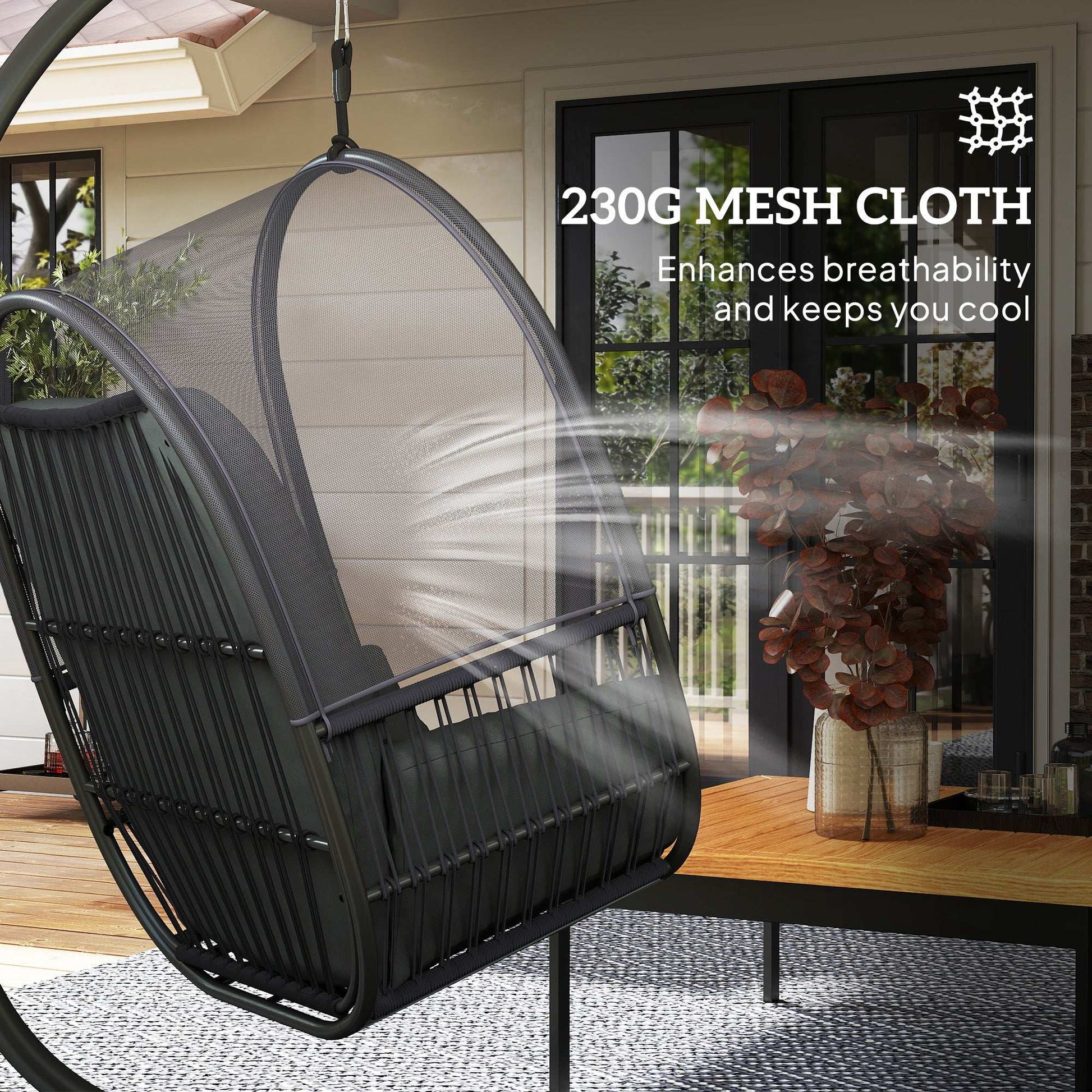 Hanging Egg Chair Outdoor Indoor, Swing Hammock Chair with Stand, Cushions, Lumbar Pillow, Adjustable Height and Steel Frame for Garden Patio
