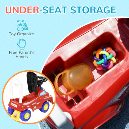 AIYAPLAY Toddlers Ride On Fire Truck Foot to Floor Design with Under Seat Storage, Steering Wheel, Music, Light, for 1.5-3 Years, Red