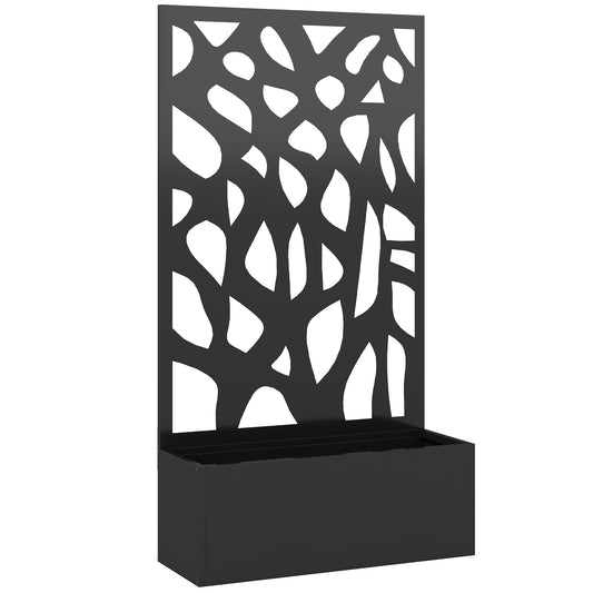 Metal Raised Garden Bed with Trellis & Privacy Screen | Powder-Coated Steel | 20L Soil | 30kg Capacity | 61x89cm Trellis | 61x23x113cm | Balcony & Patio | Climbing Plants | Black