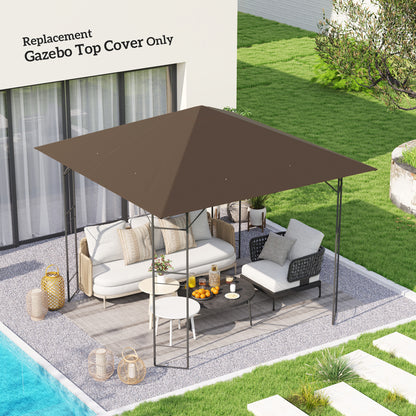 Outsunny 3 x 3(m) Gazebo Canopy Replacement Cover, Garden Gazebo Roof Replacement with Drain Holes, Water-resistant Plastic Coating, 370g/㎡, UPF30+, Brown
