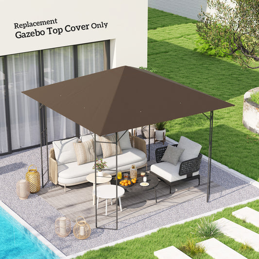 Outsunny 3 x 3(m) Gazebo Canopy Replacement Cover, Garden Gazebo Roof Replacement with Drain Holes, Water-resistant Plastic Coating, 370g/㎡, UPF30+, Brown