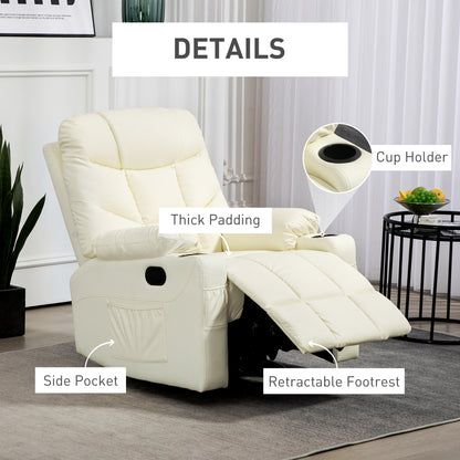 Manual Reclining Chair, Recliner Armchair with Swivel, Faux Leather, Footrest, Cup Holders, 86x93x102cm, Cream