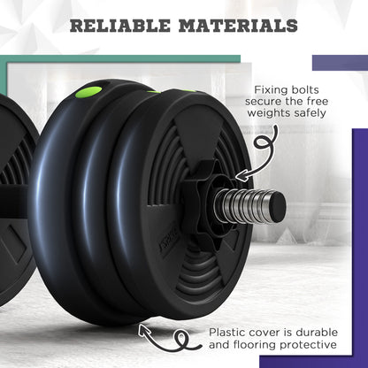 SPORTNOW 2-in-1 Adjustable Barbell & Dumbbell Set | Black & Green | Steel Plastic Sand | 19kg Plates | 4x2kg 4x1.5kg 4x1.25kg | 105cm Barbell | Non-Slip Grips | Home Gym