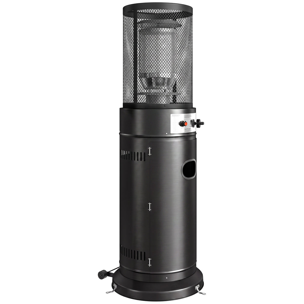 11kW Gas Patio Heater | 30m² Coverage | Propane & LPG | Pulse Ignition | Stepless Control | 45° Tilt Shutoff | Metal Mesh Guard | 2 Wheels | Pre-Drilled Stake Holes | 52x46x137cm | Black