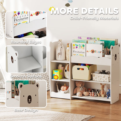 Kids Toy Storage Unit & Bookshelf – Bear Design, Sectioned Shelves, 79cm Child-Height, MDF, For Bedroom, Nursery & Playroom – White