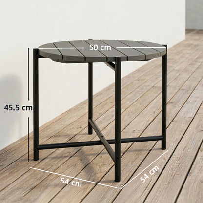 Industrial Garden Side Table | Slatted Fir Wood Top | Metal Frame | 54x54x45.5cm | 25kg | Dark Grey