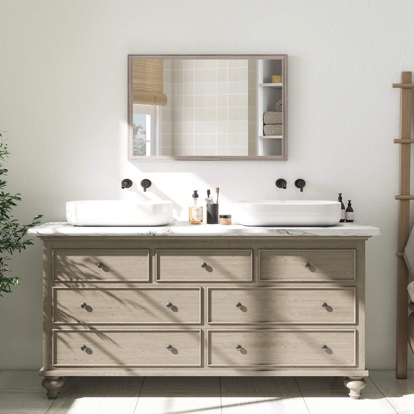 Rectangle Wall Mirror | Grey Wood Effect Frame | 40 x 60 cm