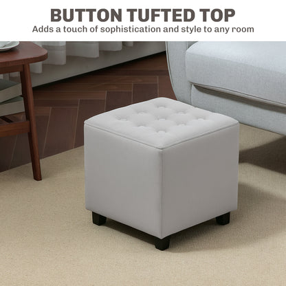 Velvet-Feel Square Ottoman - Light Grey