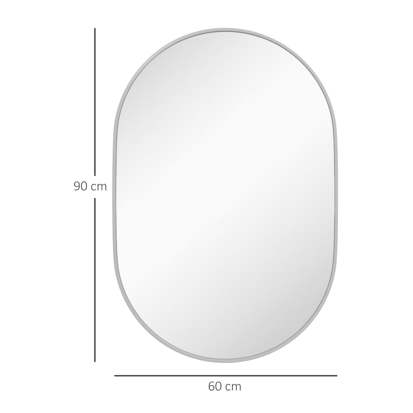 Oval Bathroom Mirror, Modern Wall-mounted Vanity Mirror with Aluminium Frame for Living Room, Entryways, Horizontal or Vertical, 60 x 90cm, Silver