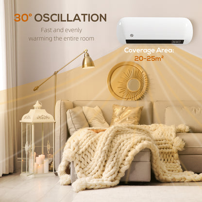 2000W Ceramic Electric Heater with Fan, Adjustable Thermostat, Wall Mounted - White / Black