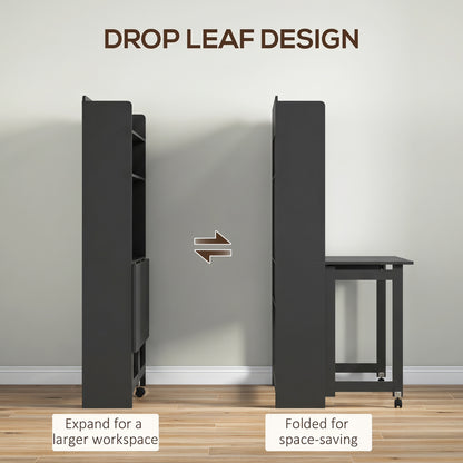 Foldable Computer Desk | Storage Shelves | 80 x 69 x 155 cm | Black