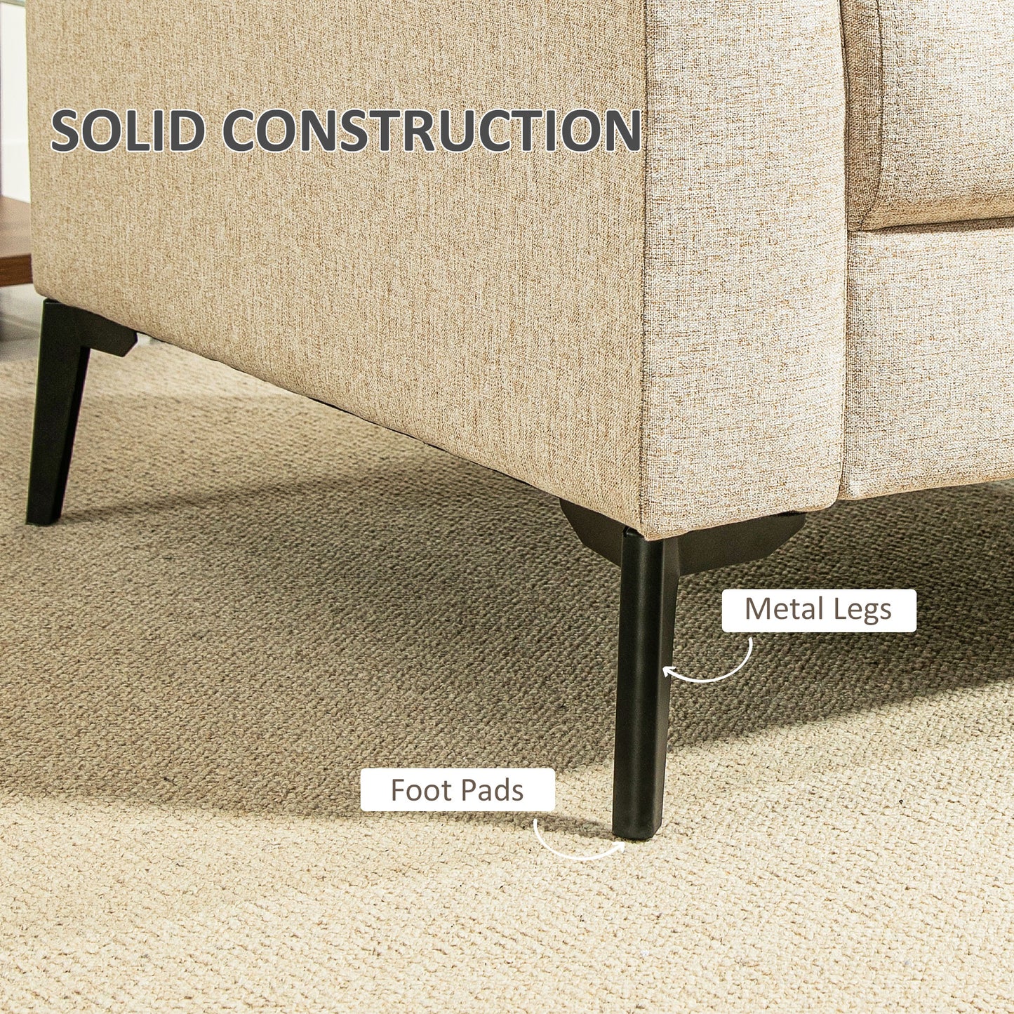 Modern 3 Seater Sofa, Linen Fabric Sofa Couch, Upholstered Sofa Settee with Cushions and Pillows for Living Room Guest Room Bedroom Office