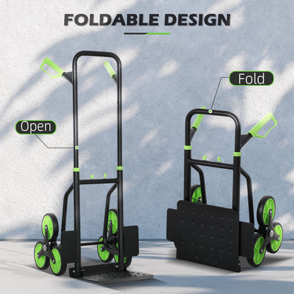 DURHAND Steel Climbing Stairs Trolley Hand Trucks 6-Wheels Foldable Load Cart 120kg, Green / Orange