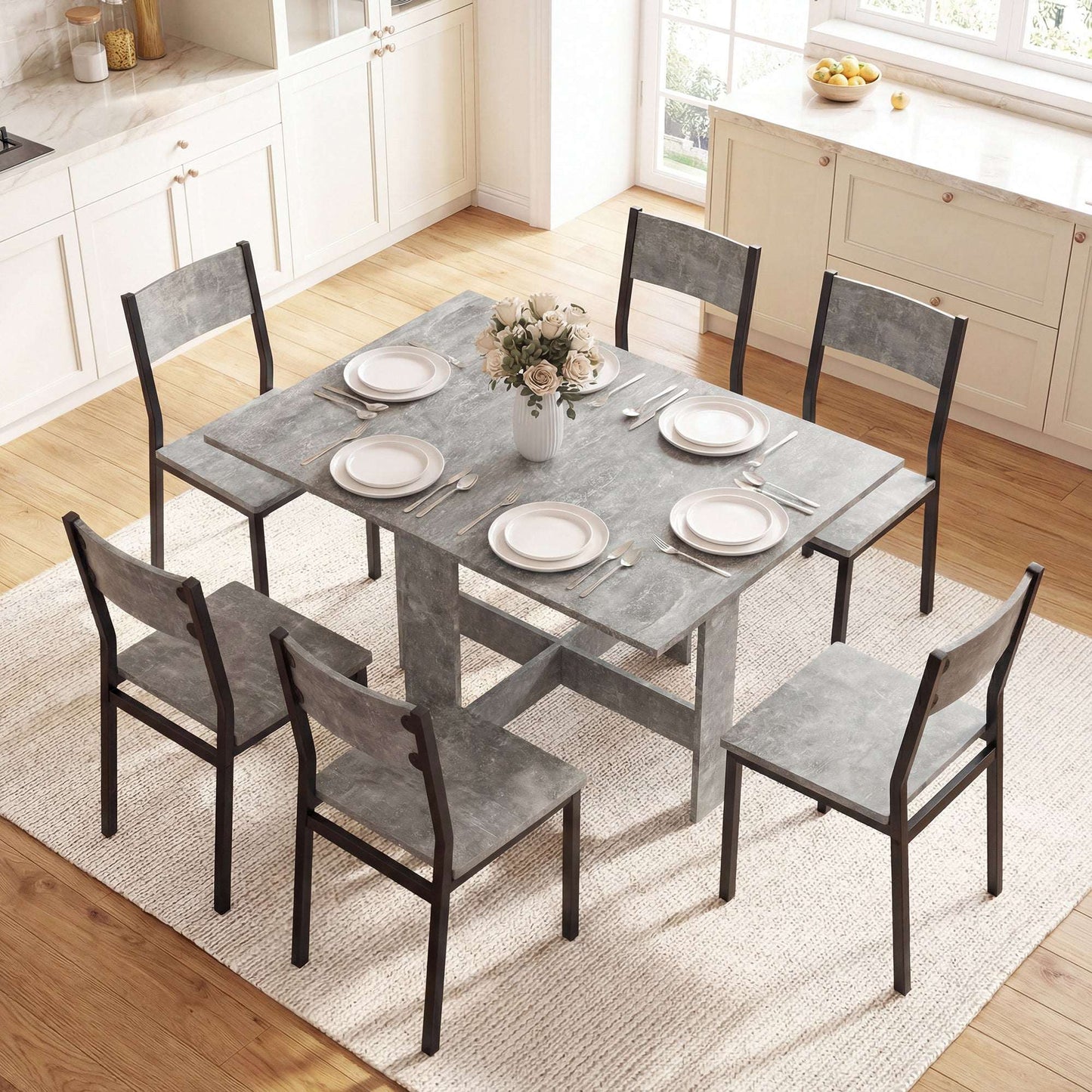 Retro Vintage Style Folding Dining Table, Space-Saving Drop Leaf Kitchen Table for 4-6 People Grey