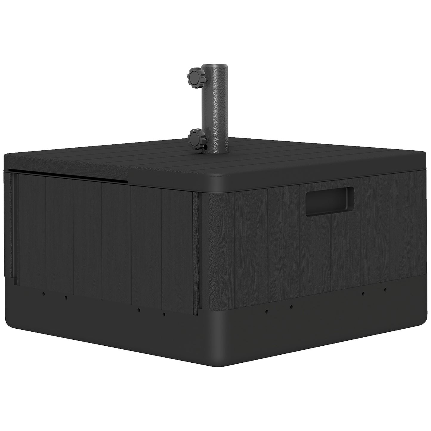 Fillable Parasol Base with Wheels & Handles | 80kg Sand or 50kg Water | Fits 38mm & 48mm Poles | 53x53x45cm | Deck Poolside & Garden | Black