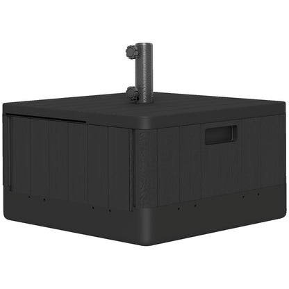 Fillable Parasol Base with Wheels & Handles | 80kg Sand or 50kg Water | Fits 38mm & 48mm Poles | 53x53x45cm | Deck Poolside & Garden | Black