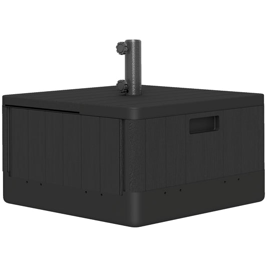 Fillable Parasol Base with Wheels & Handles | 80kg Sand or 50kg Water | Fits 38mm & 48mm Poles | 53x53x45cm | Deck Poolside & Garden | Black