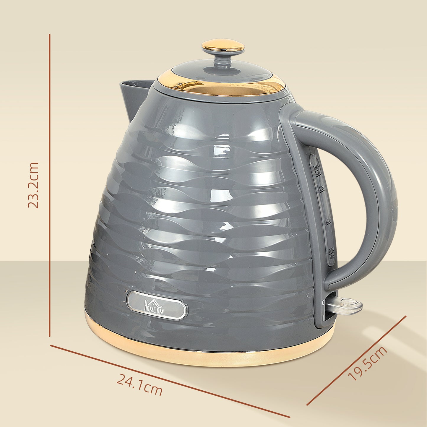 Electric Kettle, 1.7L, Fast Boil, 3kW Water Kettle with Removable Washable Anti-scale Filter, Auto Shut-off, 360° Swivel, BPA Free - Grey