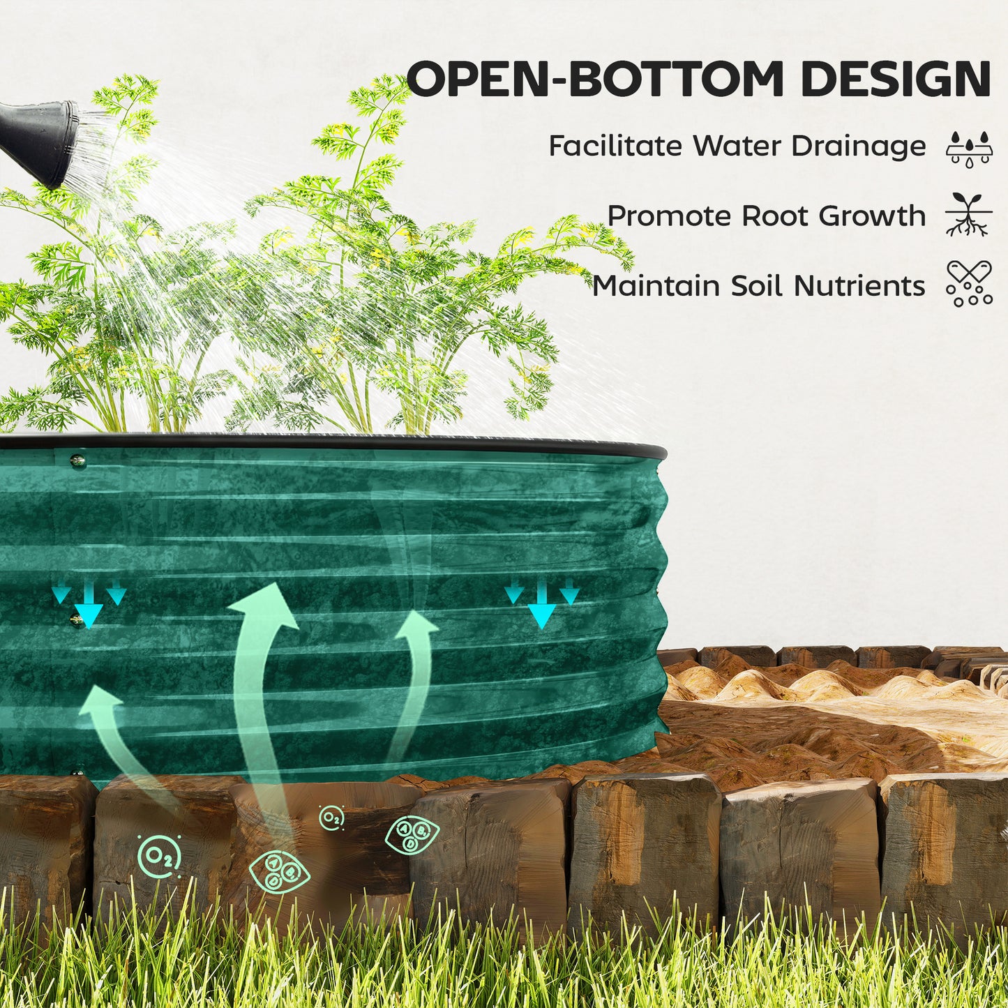 Flexible Galvanised Steel Raised Garden Bed | Safety Rubber Edging | Open Bottom | Configurable Round Oval or Oblong | 180x90x30cm | For Flowers Herbs & Succulents | Light Green