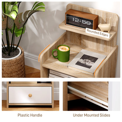 Multi-Storage Bedside Table - White/Wood-Effect