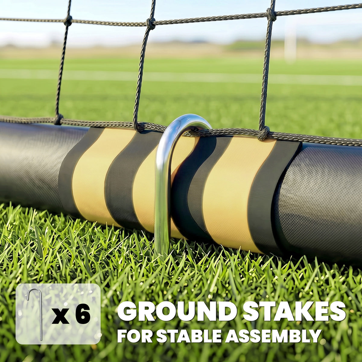 SPORTNOW Portable Football Goal | Black & Yellow | 8x5ft or 6x4ft | EPE Foam Padding 1.6cm | PVC-Wrapped Posts | 6 Ground Stakes | Metal Frame | PE Net | Age 5+ | Garden Training