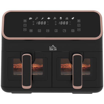 Dual Air Fryer, 8L Family Size Double Air Fryer Oven with 8-In-1 Presets, Digital Display, Visual Window, Recipe, Oil Free Healthy Cooking Gold Tone