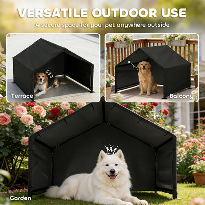 Outdoor Dog Shade Shelter | 420D Oxford Canopy | UV & Rain Resistant | Powder-Coated Steel Frame | Slanted Roof | Large Dogs up to 30kg | 125 x 110 x 93cm | Black