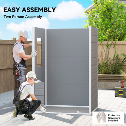 Compact PP & Aluminium Garden Storage Shed with Floor | Apex Roof | Latch Lock & Keys | Side Window | Vent | UV-Resistant | 40kg/m² Snow Rating | 128x104x196cm | Light Grey & White