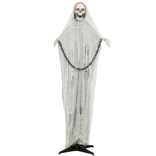 183 cm Life Size Halloween Animated Skeleton Grim Reaper with Glowing LED Eyes, Scary Halloween Decorations, Battery Operated, Indoor Party Props