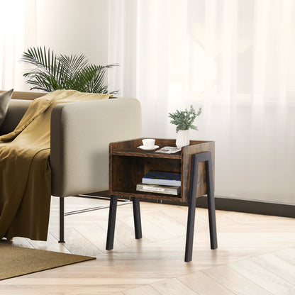 Set Of 2 Industrial Stacking Retro Style Side Tables Stacking Duo w/ Compartment Shelf Steel Frame Stylish Unique End Bed Tables Home Furniture
