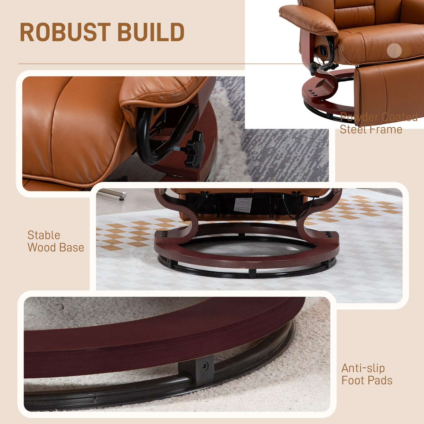 Faux Leather Recliner Chair - Brown