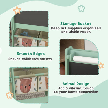 Kids Table and Chair Set And Kids Easel With Paper Roll, Storage Baskets, Kids Activity Furniture Set