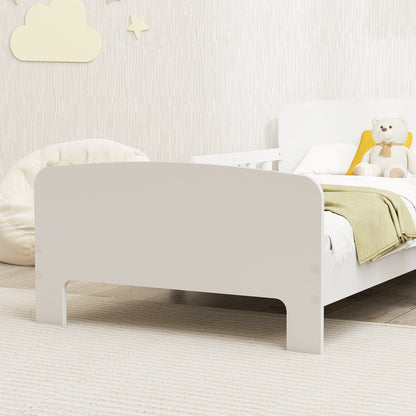 AIYAPLAY Toddler Bed, Kids Bed Frame with Safety Side Rails, Kids Bedroom Furniture for Ages 3-8 Years, White