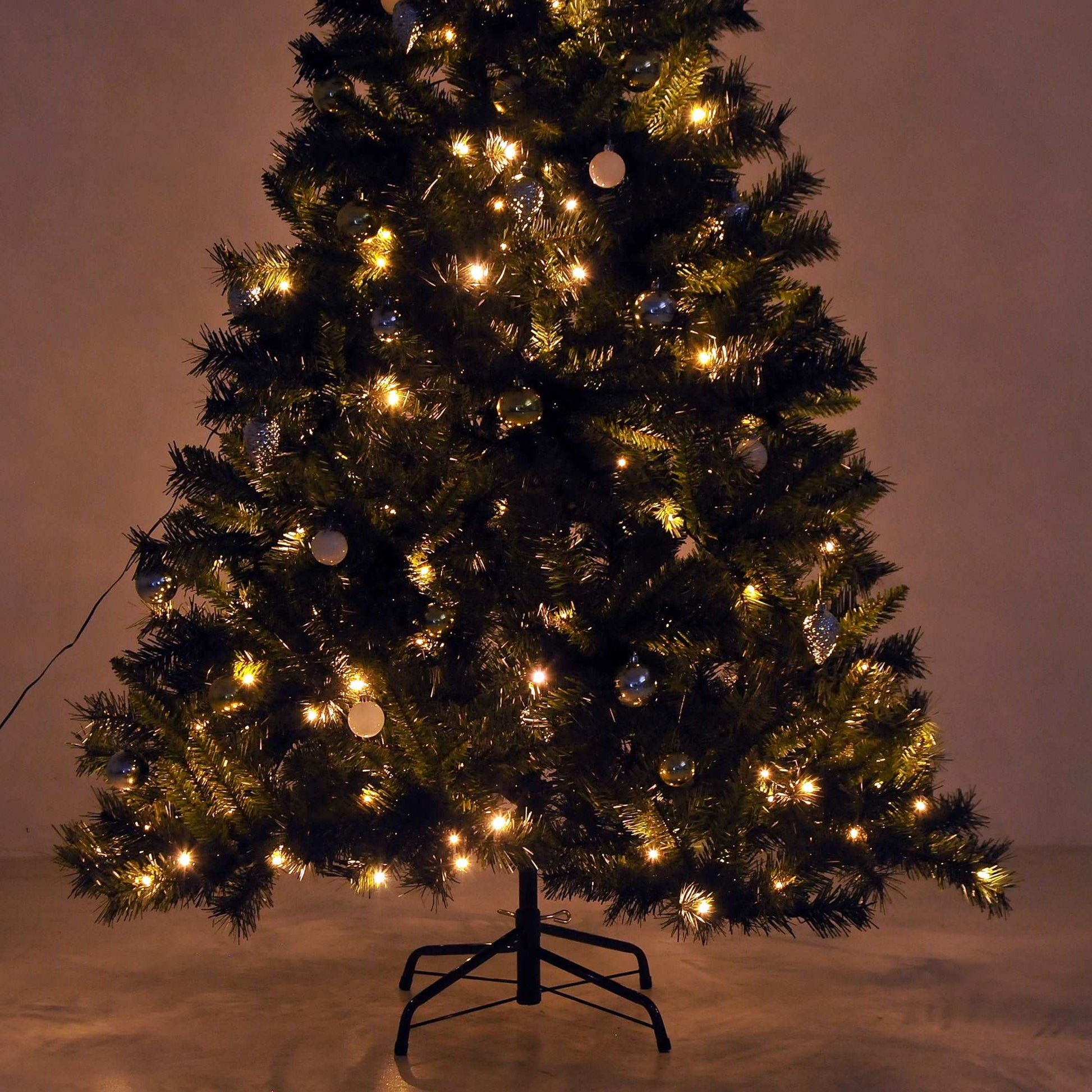1.8m 6ft Pre Lit Christmas Tree 200 LED Holiday Décor With Decorative Balls Ornament Metal Stand
